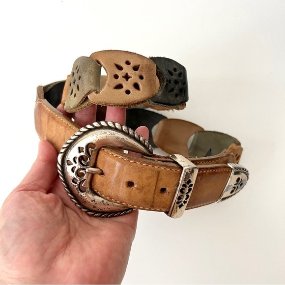 Brighton Vintage 90s Leather Cutout Belt Small 70800 - Picture 1 of 10